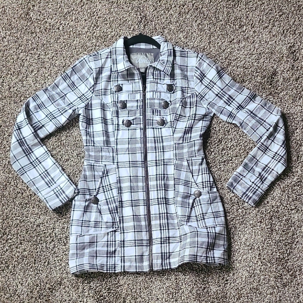 Vanity Plaid Trench Coat - Black and White
